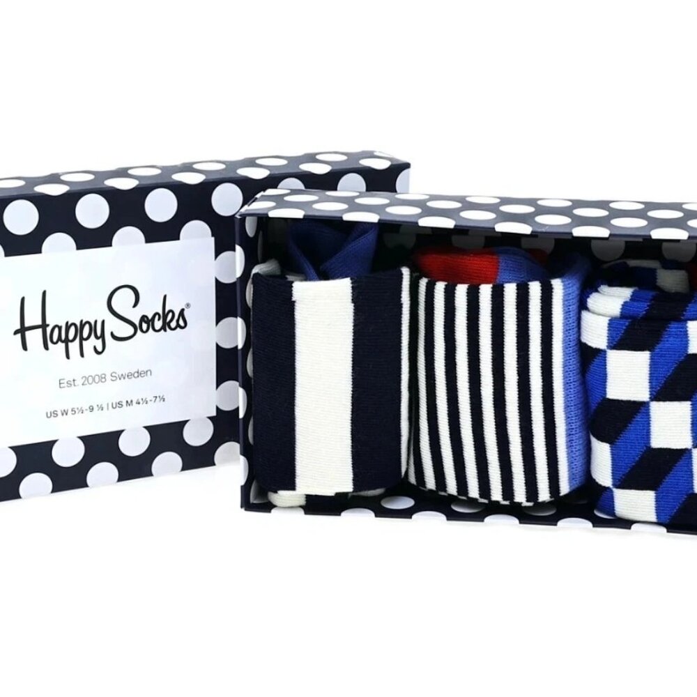 Happy Socks Big Dot Printed Cotton Socks US W 5.5-9.5 M 4.5-7.5 4 Pack Gift Set